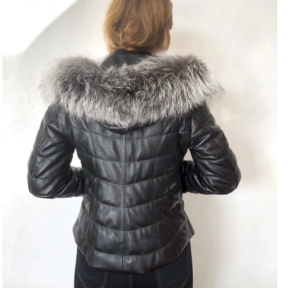 leather jacket natural fox fur - Picture 2 of 5